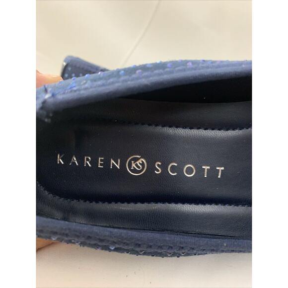 Karen Scott Navy Ballet Flats Womens 6.5 Beaded Flats Slip Ons - Picture 6 of 8